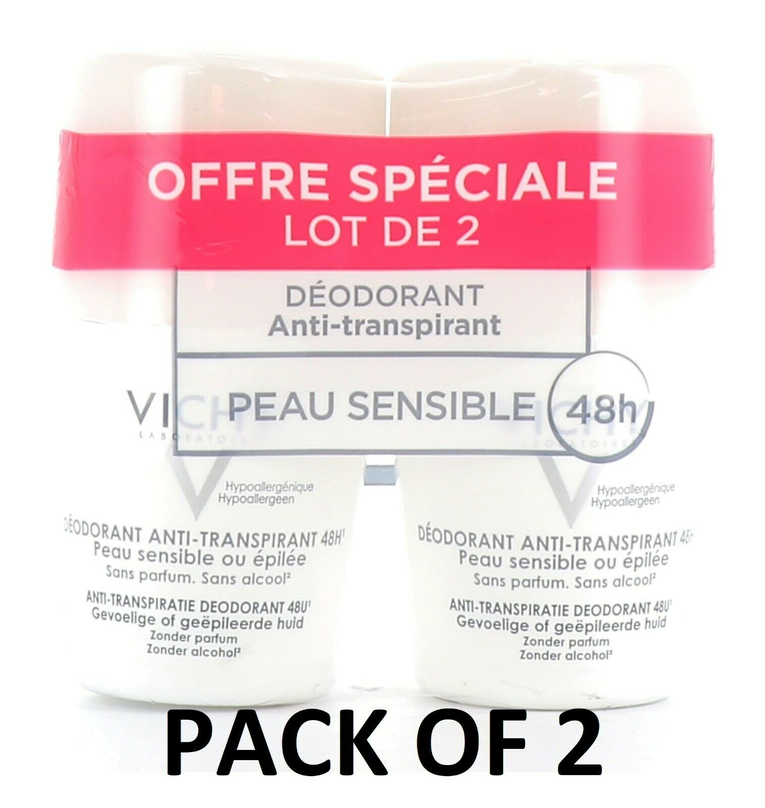 Vichy 48hr Anti-perspirant Sensitive Skin Roll-on Deodorant 2 X 50ml