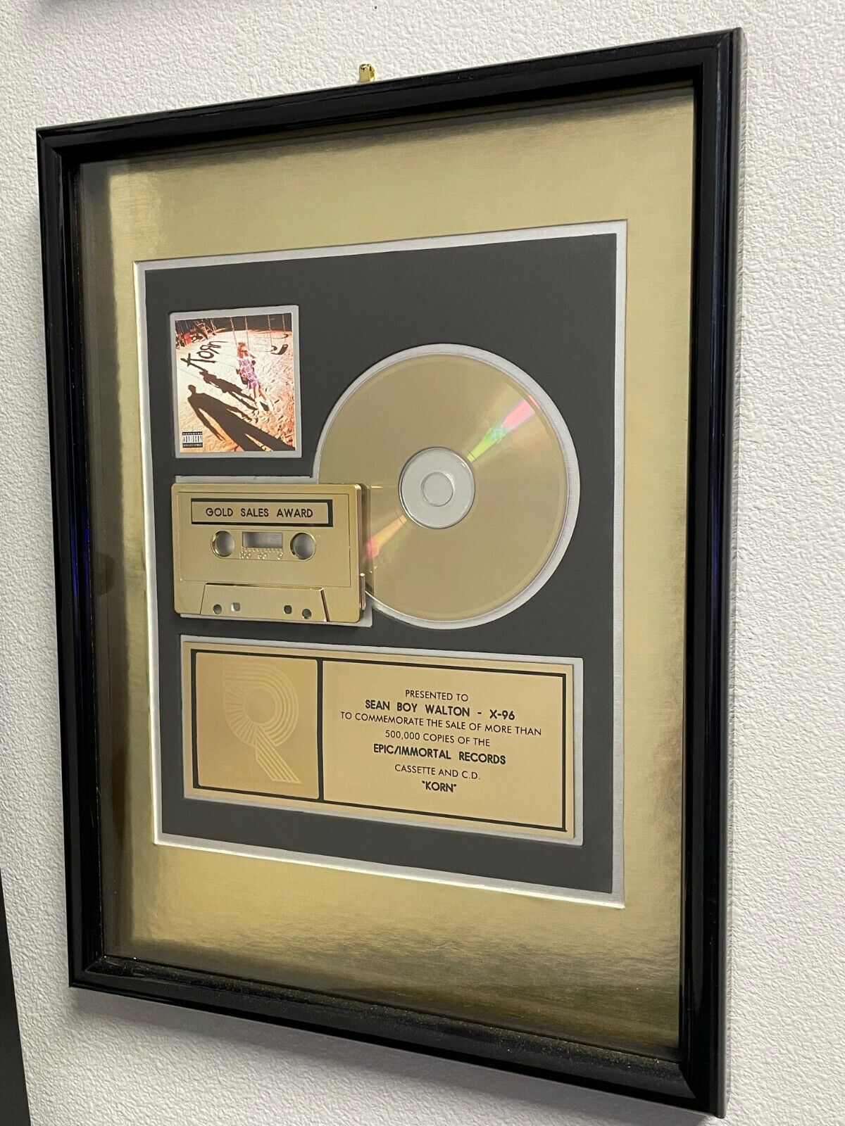 13x16.75 Framed Riaa Certified Gold Sales Award For Korn Self-titled Album