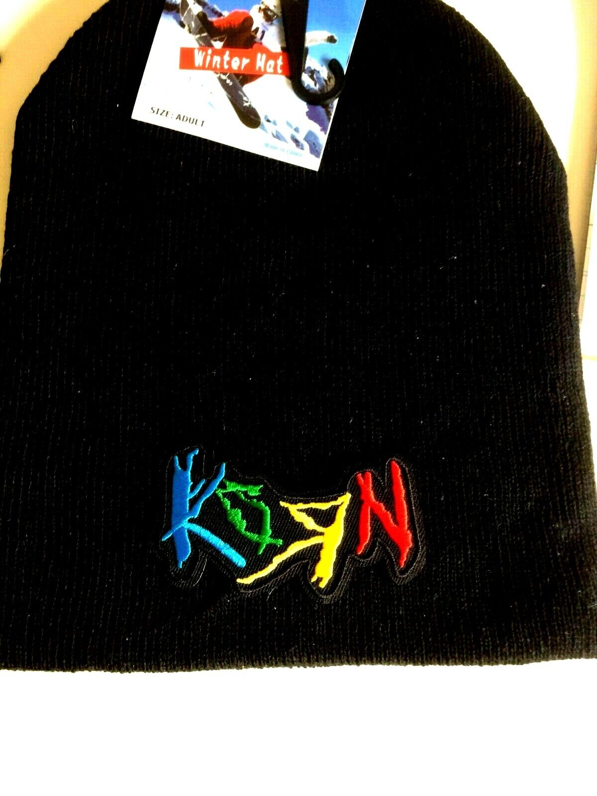 Korn Color Letters Logo  Black Beanie Hat B/w Logo New Never Used