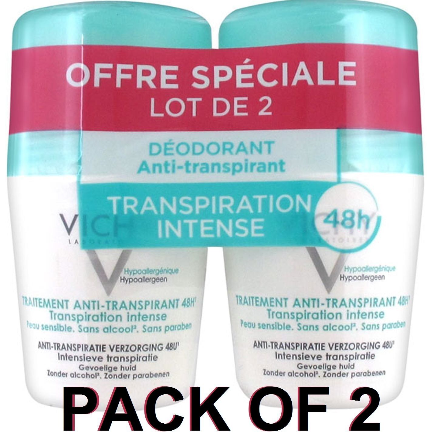 Vichy Anti-perspirant Anti-transpirant 48hrs Intense Roll-on Deodorant 50ml X 2